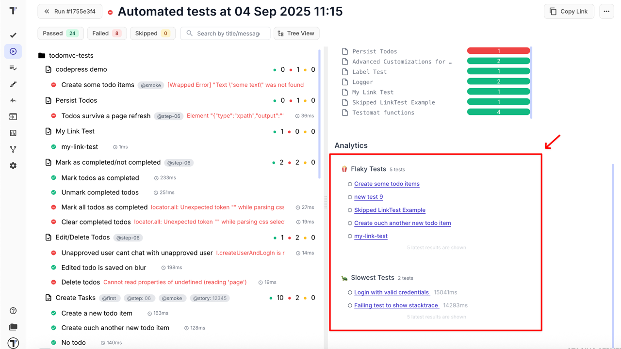 Flaky and Slowests widgets